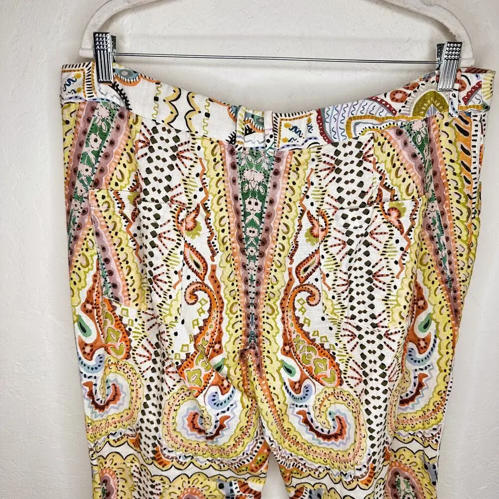 Zara Linen Blend Paisley Mandala Floral Print Wide Leg Ankle Flare Pants XXL - Picture 9 of 16